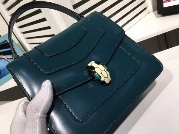 Bvlgari Serpenti Forever Top Handle Flap Cover Bag in Sapphire Blue Smooth Calf Leather Small Size For Sale