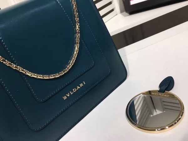 Bvlgari Serpenti Forever Top Handle Flap Cover Bag in Sapphire Blue Smooth Calf Leather Small Size For Sale