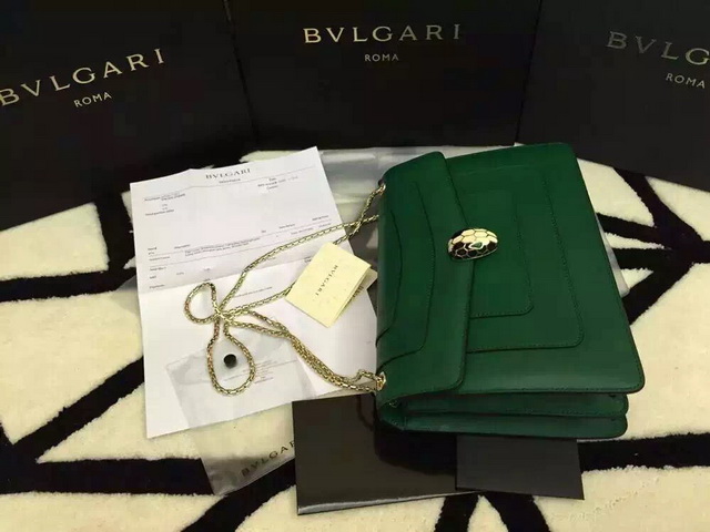 Bvlgari Serpenti Head Flap Cover Bag Green Calf Leather for Sale