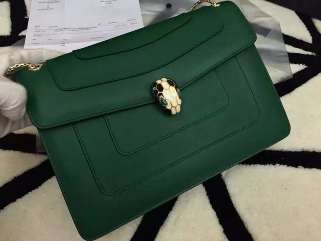 Bvlgari Serpenti Head Flap Cover Bag Green Calf Leather for Sale