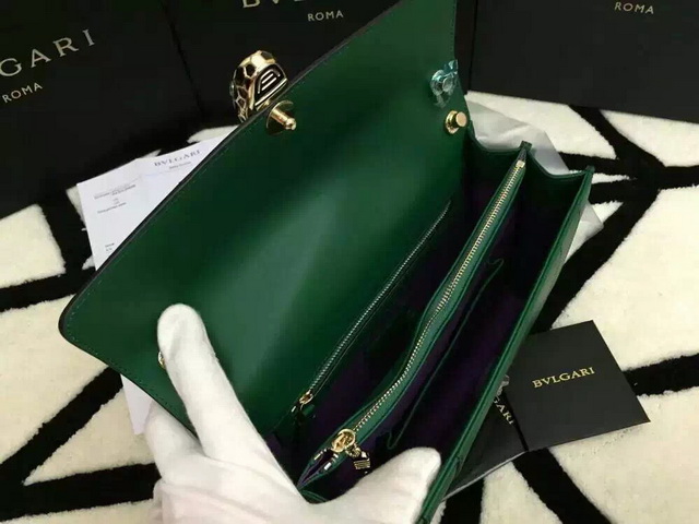 Bvlgari Serpenti Head Flap Cover Bag Green Calf Leather for Sale