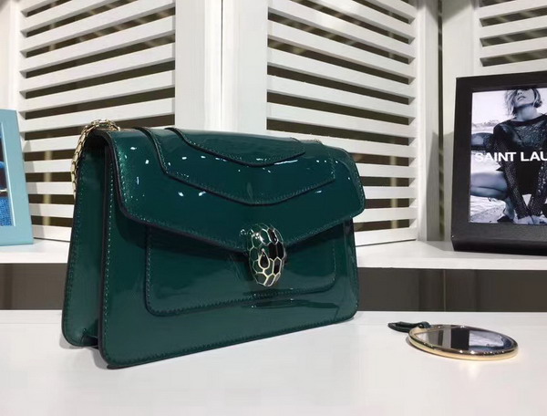 Bvlgari Small Flap Cover Bag Emerald Green Metallic Calf Leather For Sale