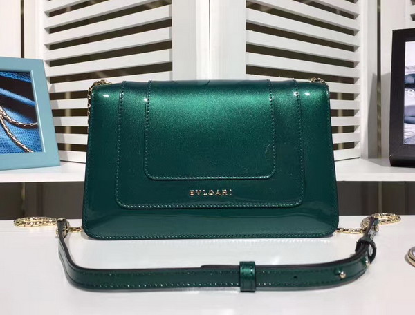 Bvlgari Small Flap Cover Bag Emerald Green Metallic Calf Leather For Sale