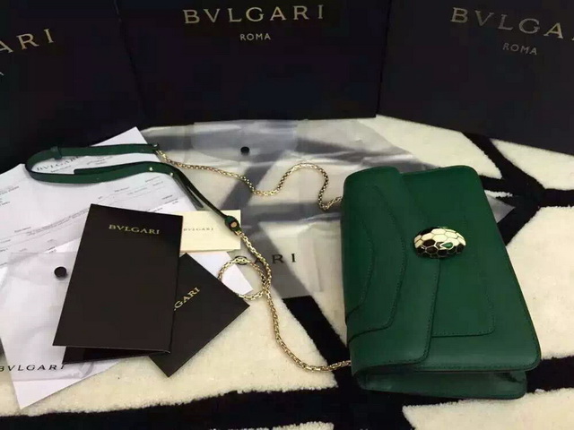 Bvlgari Small Flap Cover Bag Green Calf Leather for Sale