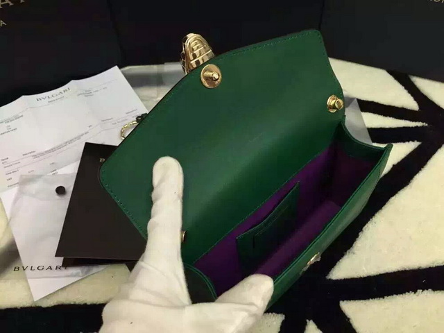 Bvlgari Small Flap Cover Bag Green Calf Leather for Sale