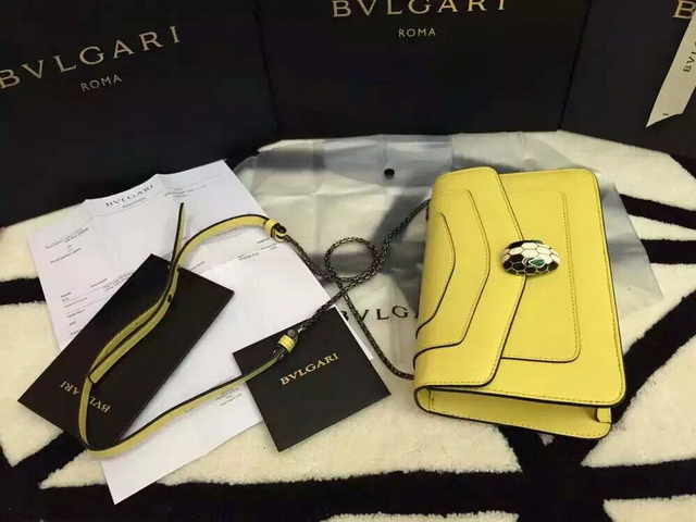 Bvlgari Small Flap Cover Bag Serpenti Head Closure Yellow Calf Leather for Sale