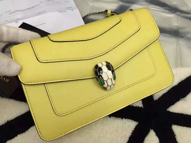 Bvlgari Small Flap Cover Bag Serpenti Head Closure Yellow Calf Leather for Sale