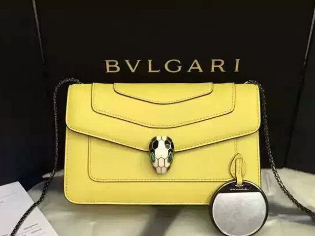 Bvlgari Small Flap Cover Bag Serpenti Head Closure Yellow Calf Leather for Sale