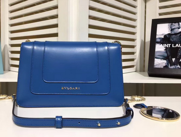 Bvlgari Small Flap Cover Bag in Blue Calf Leather For Sale