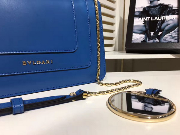 Bvlgari Small Flap Cover Bag in Blue Calf Leather For Sale