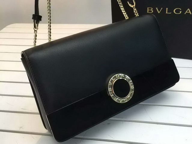 Flap Cover Bvlgari Signature Bag in Black Calf Leather with Brass Light Gold Plated Metal Parts for Sale