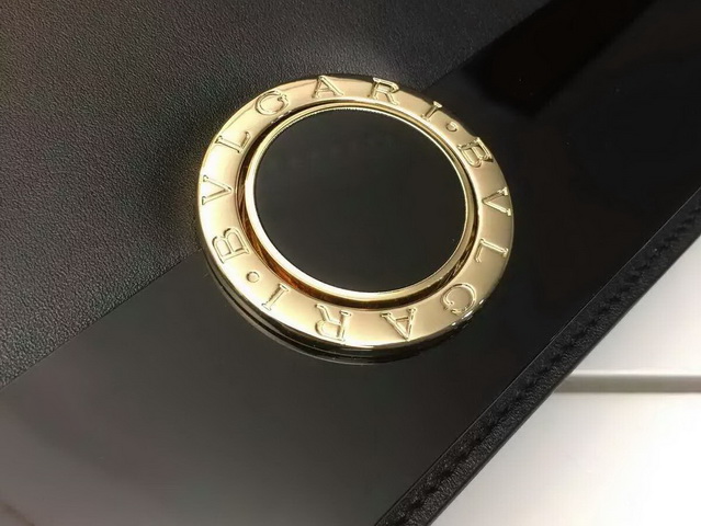 Flap Cover Bvlgari Signature Bag in Black Calf Leather with Brass Light Gold Plated Metal Parts for Sale