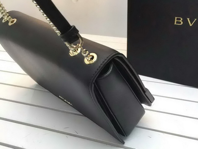 Flap Cover Bvlgari Signature Bag in Black Calf Leather with Brass Light Gold Plated Metal Parts for Sale