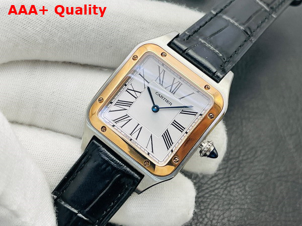 Cartier Santos Dumont Watch Large Model Quartz Movement Rose Gold Steel Leather Replica