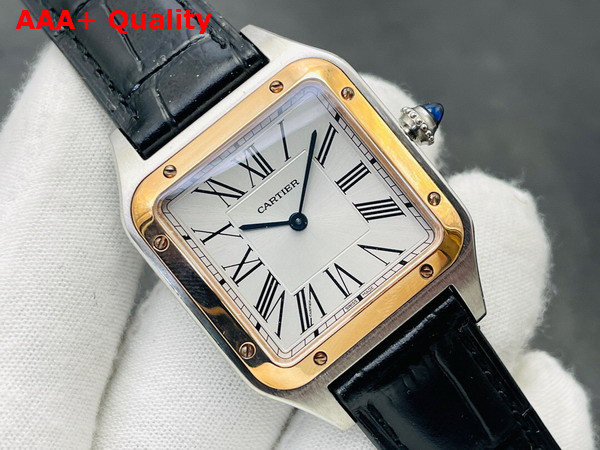 Cartier Santos Dumont Watch Large Model Quartz Movement Rose Gold Steel Leather Replica