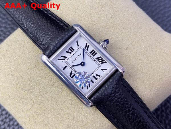 Cartier Tank Must Watch Large Model High Autonomy Quartz Movement Steel and Black Leather Replica