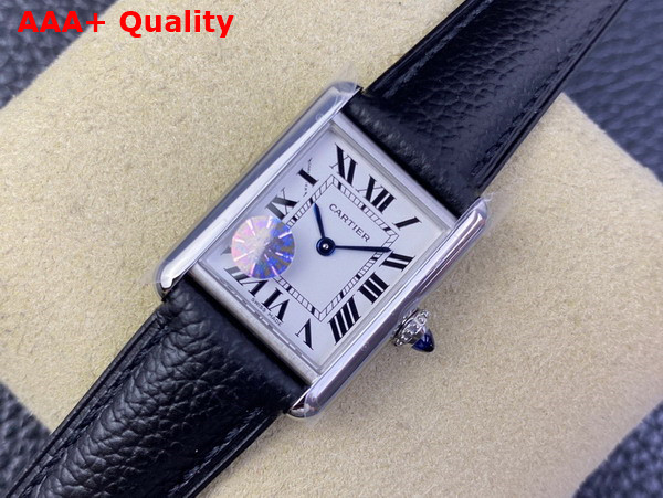 Cartier Tank Must Watch Large Model High Autonomy Quartz Movement Steel and Black Leather Replica