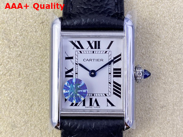 Cartier Tank Must Watch Large Model High Autonomy Quartz Movement Steel and Black Leather Replica