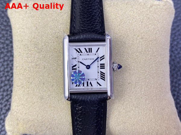 Cartier Tank Must Watch Large Model High Autonomy Quartz Movement Steel and Black Leather Replica