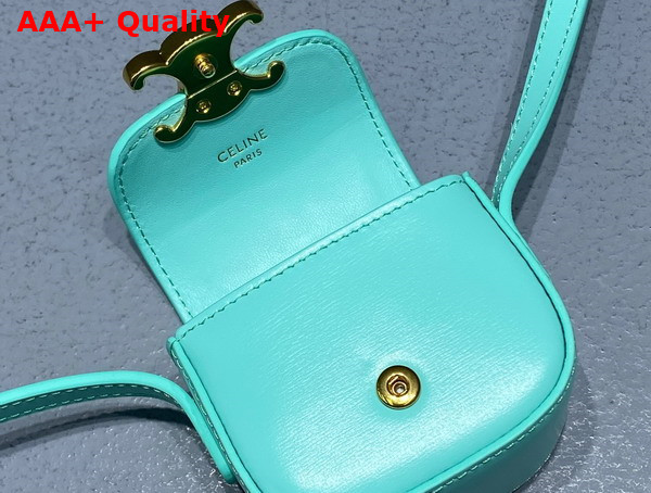 Celine Airpods Case with Strap in Shiny Calfskin Turquoise Replica