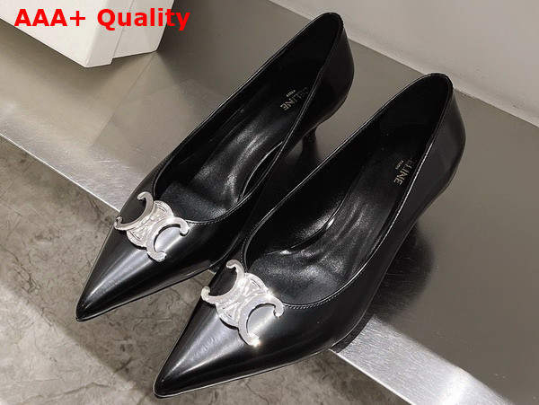 Celine Alma Triomphe Pump in Black Glossy Calfskin Replica