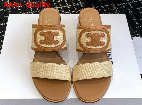 Celine Appoline Mule in Raffia and Calfskin Beige Tan Replica