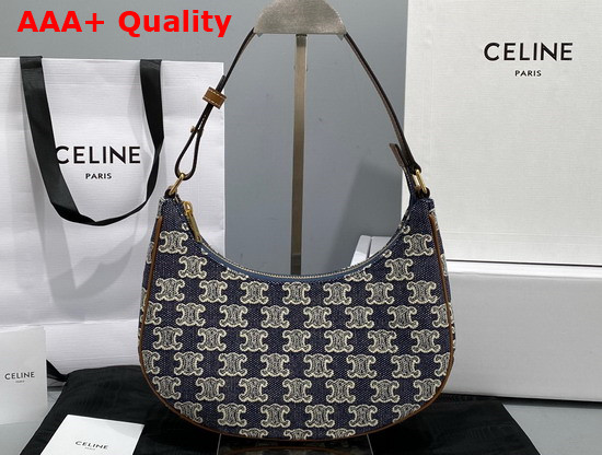 Celine Ava Bag in Textile with Triomphe Embroidery Blue Replica