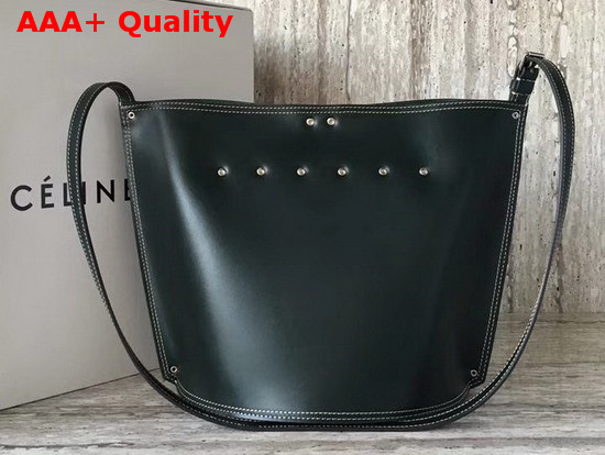 Celine Big Bucket Bag in Dark Green Smooth Calfskin Replica