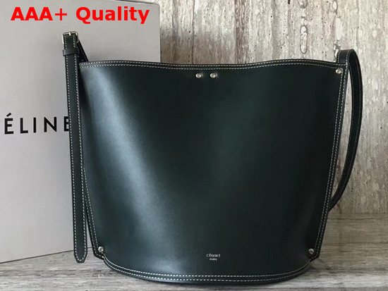 Celine Big Bucket Bag in Dark Green Smooth Calfskin Replica