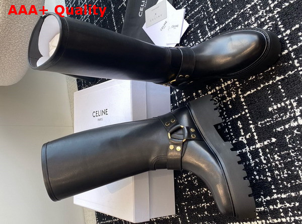 Celine Biker Mid Boot with Harness in Black Calfskin Replica