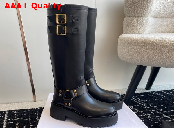 Celine Biker Mid Boot with Harness in Black Calfskin Replica