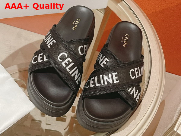 Celine Block Slide in Mesh and Textile with Celine Jacquard Black Optic White Replica