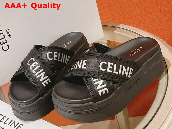 Celine Block Slide in Mesh and Textile with Celine Jacquard Black Optic White Replica