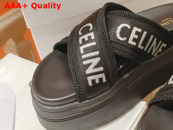 Celine Block Slide in Mesh and Textile with Celine Jacquard Black Optic White Replica