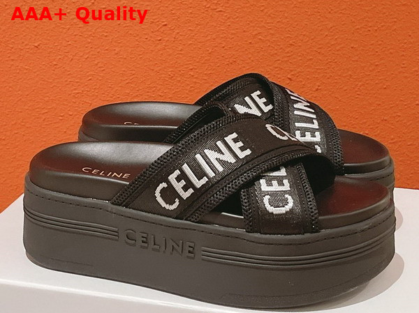 Celine Block Slide in Mesh and Textile with Celine Jacquard Black Optic White Replica