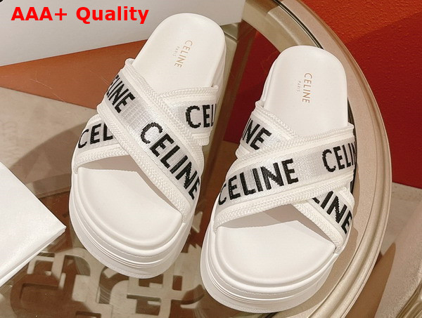 Celine Block Slide in Mesh and Textile with Celine Jacquard Optic White Black Replica