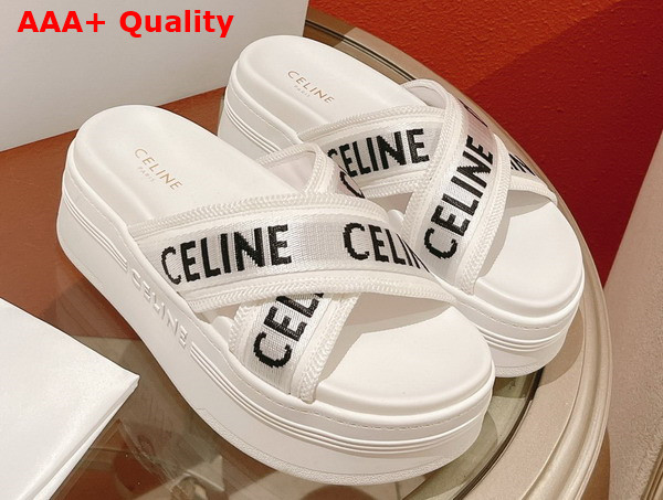 Celine Block Slide in Mesh and Textile with Celine Jacquard Optic White Black Replica