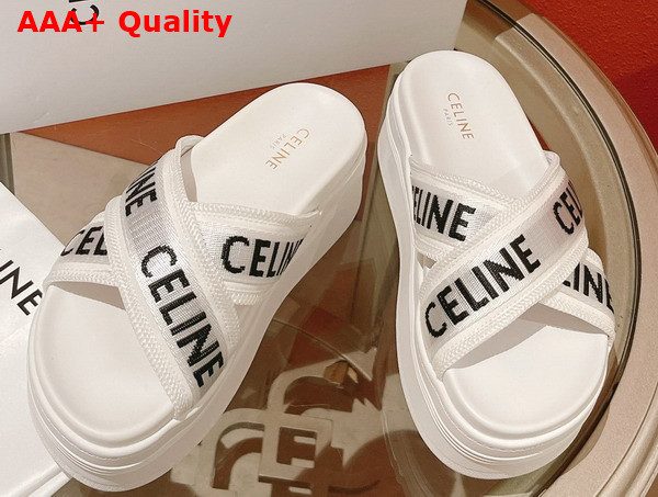 Celine Block Slide in Mesh and Textile with Celine Jacquard Optic White Black Replica