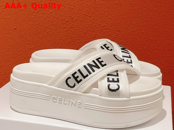 Celine Block Slide in Mesh and Textile with Celine Jacquard Optic White Black Replica