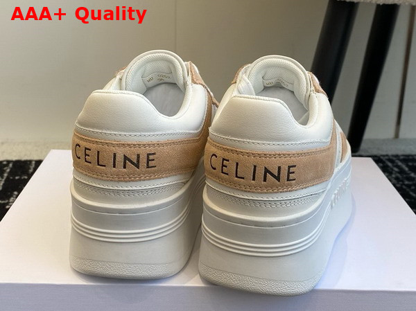 Celine Block Sneakers with Wedge Outsole in Calfskin and Suede White and Beige Replica