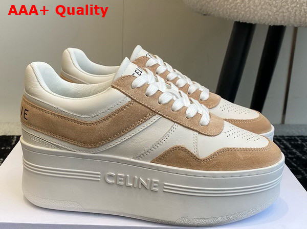 Celine Block Sneakers with Wedge Outsole in Calfskin and Suede White and Beige Replica