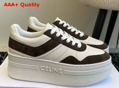 Celine Block Sneakers with Wedge Outsole in Calfskin and Suede White and Brown Replica