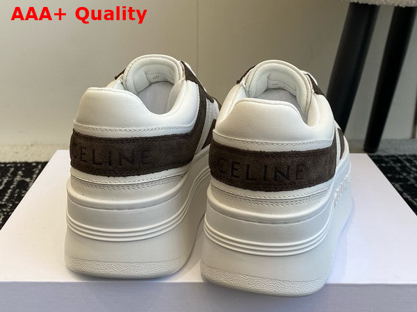 Celine Block Sneakers with Wedge Outsole in Calfskin and Suede White and Brown Replica