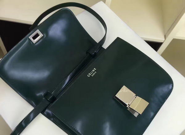 Celine Box in Green Smooth Calfskin with Silver Hardware For Sale