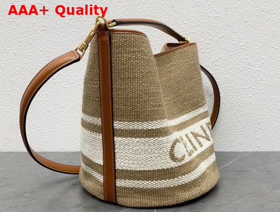 Celine Bucket 16 Bag in Textile with Celine Logo and Smooth Calfskin Beige Tan Replica