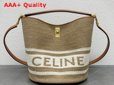 Celine Bucket 16 Bag in Textile with Celine Logo and Smooth Calfskin Beige Tan Replica