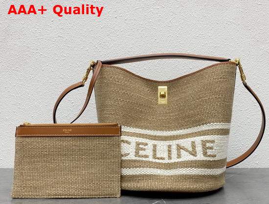 Celine Bucket 16 Bag in Textile with Celine Logo and Smooth Calfskin Beige Tan Replica