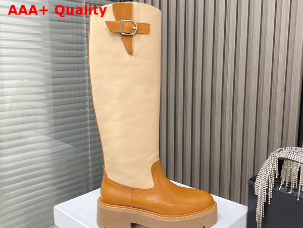 Celine Buckled High Boot in Calfskin Caramel and Light Camel Replica