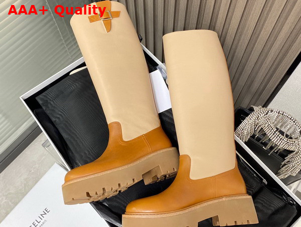 Celine Buckled High Boot in Calfskin Caramel and Light Camel Replica