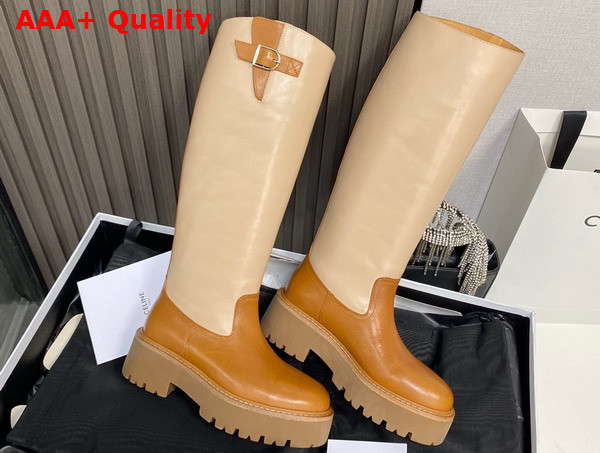 Celine Buckled High Boot in Calfskin Caramel and Light Camel Replica